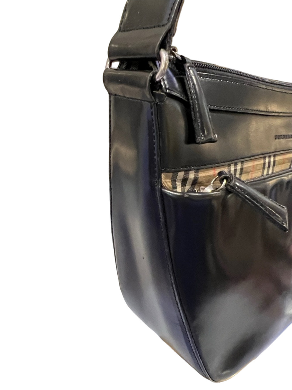 Burberry Black Leather Novacheck Plaid Shoulder Bag with COA - Picture 6 of 17